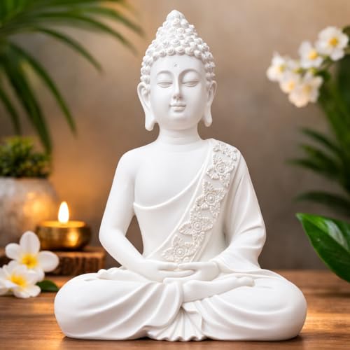 Image of The Advitya Buddha Idol for Home Decor | White Gautam Buddha Statue Showpiece for Living Room, Office & Temple | Resin Shakyamuni Buddha Figurine | Housewarming Gift (White |10 inch)