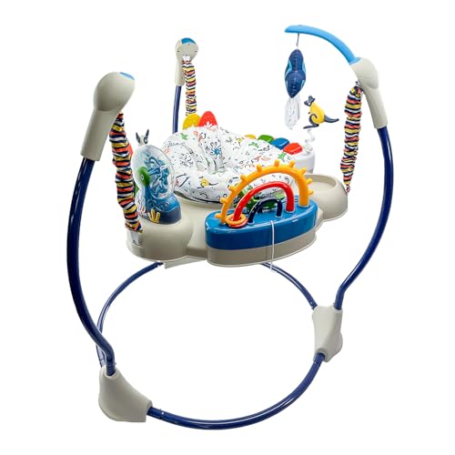 Kyoot Activity Center Musical Jumperoo Baby Bouncer Chair Baby Jumper with Lights, Music, Baby Toys, Teether, 360° Spinning Seat, Adjustable Height | Colourful Animal & Rainforest | 6 Months+ (Blue)