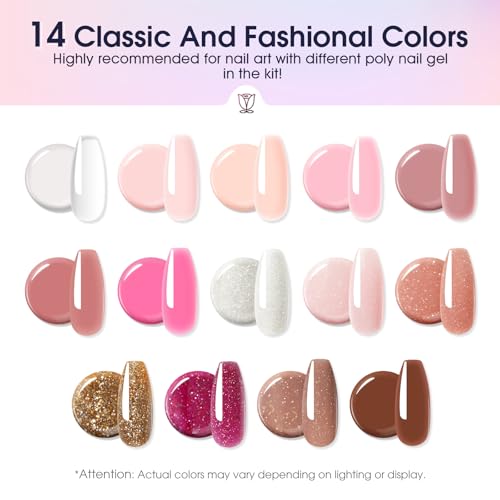 Rosalind Kit Ricostruzione Unghie Gel Completo, Kit Unghie Gel Completo Con Mini Uv/Led Lampada, 14 Colori Poligel Per Unghie Con Base Y Top Coat Per Principianti - 2