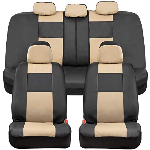 BDK Croc Skin Faux Leather Car Seat Covers, Full Set Beige – Front and Back Split Bench Seat Covers, Airbag Compatible, Interior Covers for Cars Trucks Vans and SUVs
