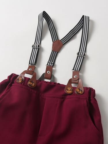 Image of Boarnseorl Baby Boys Pants Sets, Infant Long Sleeve Shirt + Pants + Bow Tie + Suspenders Outfits