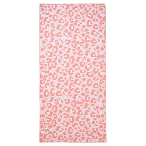 Dreamscene Leopard Print Microfibre Beach Towel Large Spot Animal Print Quick Dry Holiday Pool Swimming Sports Travel for Adults Kids Men Women - Blush Pink