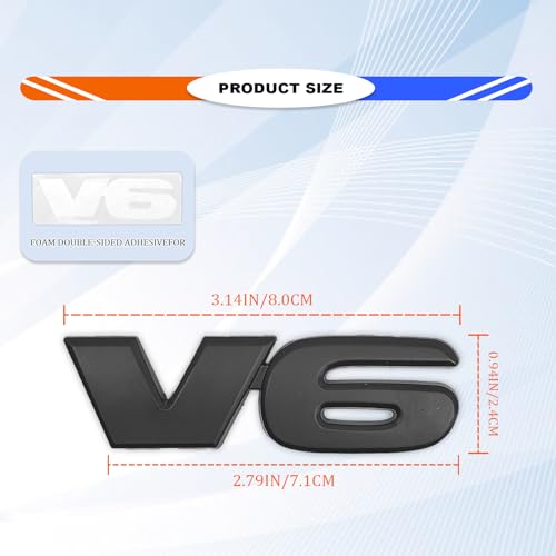 Universal v6 Decal Blackout Emblem Sticker, 3D Raised ABS Badge Strong Adhesive, Logo Side Fender Trunk Badge for SUV Truck Pickup Model