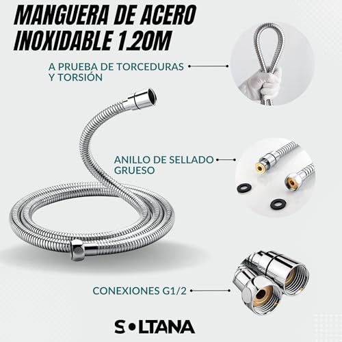 Miniatura 6 de Soltana Kit Ducha Higienica Para Wc, Grifo Sustituto De Bidet, Grifo Bidet Para Wc, Grifo Para El Wc De Acero Inoxidable, Ducha Inodoro, Manguera Wc De 1,20m, Grifo Wc Higienico Níquel Cepillado