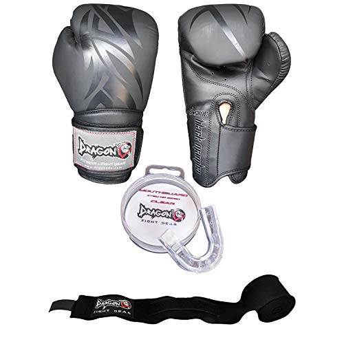 Mamba Boks Eldiveni Seti Siyah Boks Eldiveni Bandaj Siyah Renk ve Dişlik 3'lü Set (Siyah, 12 OZ)