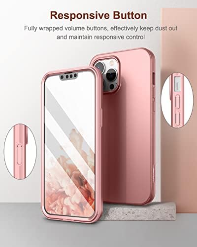 SURITCH Compatible with iPhone 13 Pro Case, [Built-in Screen Protector] Full-Body Protection Shockproof Rugged Bumper Protective Cover for iPhone 13 Pro 6.1" (Rose Gold)
