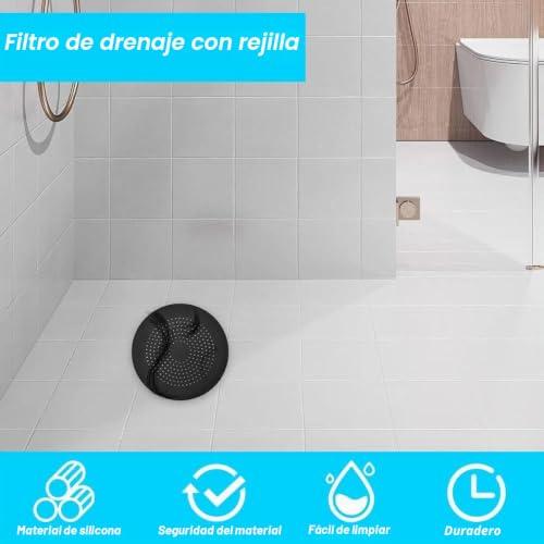 Miniatura 7 de Silicona Protector De Drenaje, 2 Pcs Coladores De Drenaje Con Ventosas Fuertes, Coladores De Desagüe, Cubierta De Desagüe De Ducha, Filtro De Drenaje, Para Fregadero, Cocina, Baño Negro