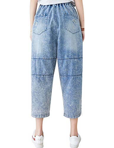 Women's Drawstring Pants Denim Jeans Harem Pants with Pockets4