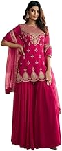 Morang Women’s Georgette Sharara Set with Dupatta | Embroidered Short Kurti with Half Sleeves | Party, Ethnic Dress for Wedding, Haldi & Festive Occasions