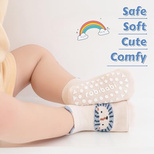 Toddler Baby Grip Socks with Non Slip Soles, Girls Boys Cute Animal Soft Cotton Socks, 0~5T, 3 Pairs3