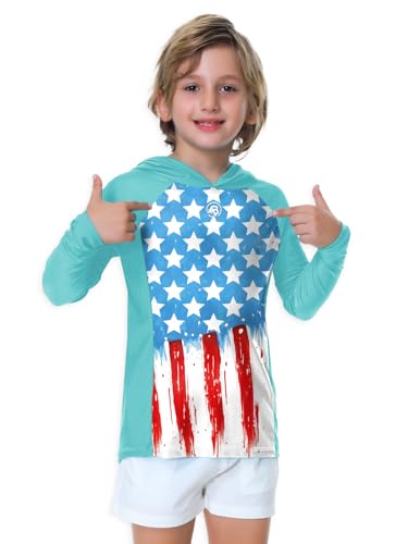 Image of AOBUTE Unisex Kids Long Sleeve Hoodie Rash Guard Boys UPF 50+ Swim Top with Thumb Hole 3-12 Years