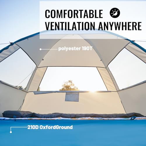 Pop Up Beach Tent for 4 Person with UPF 50+ Protection,Automatic Easy Setup Waterproof Beach Shade,Lightweight and Portable Beach Tent Sun Shelter - Light Blue
