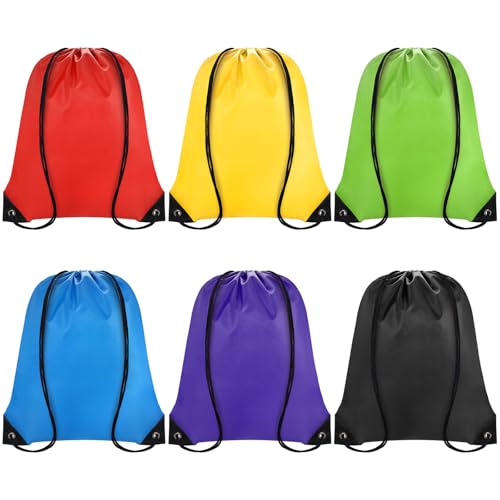 Grneric Drawstring Backpack Bulk 6 PCS, Drawstring Bags String Backpack Cinch Sack Gym Bags for Sport Trip Beach Swimming, 6 Color