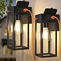 OYKYOHEI 2 Pack Porch Lights with GFCI Outlet, Dusk to Dawn Motion Sensor Outdoor Lights, 2 Lighting Modes Waterproof Anti-Rust Wall Sconce Lantern, Outside Light for House, Black