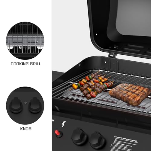 Topwish Gasgrill 2 Brenner,Gasgrill,Gasgrill klein,Gasgrill Balkon, Outdoor Grill,Grillwagen,Maße 106.44 * 55.6 * 103.85, geeignet für FR,IT,LU,ES,BE,6.0 kW