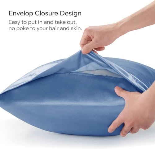 Image of Go Well Bonnet for Curly Hair with Free Satin Pillow Covers and Scrunchies | Combo of Pack of 2 Satin Pillowcases with 3 Adjustable Hair Caps (sky)