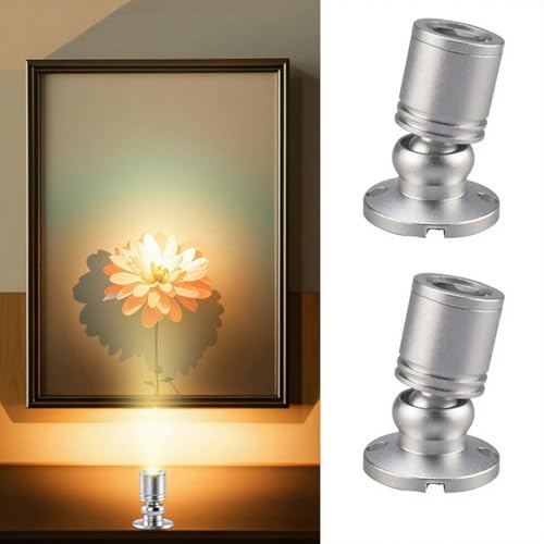 Klein LED Scheinwerfer LED Spotlichter für den Innenbereich Schranklicht Bilderlichter Akzentlichter 360° Schwenkbar Aluminium Mini led spot für Schrank, Flur, Galerien (2 Stück-Warmweiß-Silber)