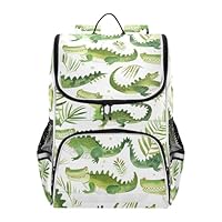 Mnsruu Green Crocodiles Pattern Kids Backpack Rucksack Bag for School Girls & Boys, Cute School Bag for Kids, Kids Bookbag for Elementary with Reflective Strip
