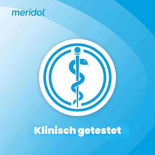 Meridol Antibakterielles Mundwasser, 400 ml, beruhigt gereiztes Zahnfleisch, schützt den Zahnschmelz, bekämpft Plaque-Bakterien, verhindert Zahnfleischbluten, 0% Alkohol