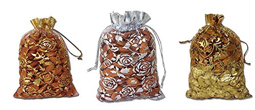 Image of Beingelegant - Pack of 25 Women's Organza Net Small and Big Size Potli Bags for Pooja, Return Gifts for Wedding, Sangeet, Shagun- Multi Coloured (Multi, 24X18)