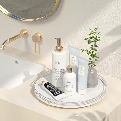 Image of 13 inch Oak Wood Bathroom Tray for Counter, Vanity Tray for Perfume Lotion Candle Makeup Jewelry Sink Soap Holder Turntable Dresser Organizer Countertop Coffee Table Decor Organization and Storage Silver