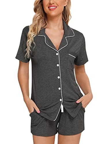 Image of Anjue Womens Pajamas Set Short Sleeve Button Down Soft Pj Sets S-XXL | V neck,Pyjamas,Modal,Wedding,Pijamas de mujer,Bridal party,Viscose,Knit,Cute,Lounge,Lightweight,Nursing,Holidays