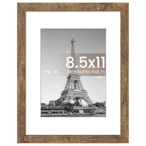 Image of upsimples 8.5 By 11 Picture Frame, Display Pictures 6x8 with Mat or 8.5 x 11 Without, Wall Hanging Photo Frames, Rustic Brown, 1 Pack