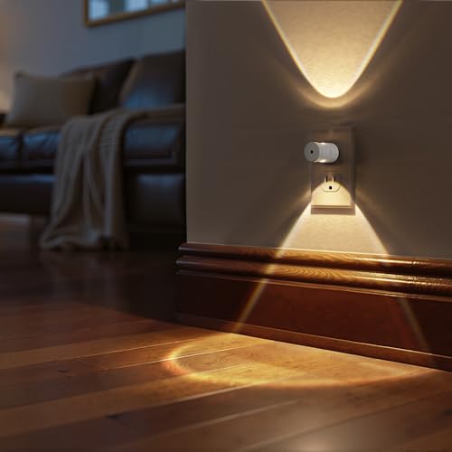 Image of Briignite LED Night Light Project 180 Rotating Night Lights Plug into Wall | 2 Pack Mini Lens, Dusk to Dawn Sensor, 3000K /5000K /Amber Dimmable Nightlight for Hallway Bathroom Room Decor, White Cover