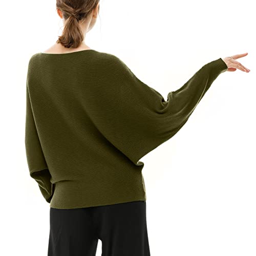 Image of Blostirno Women's Boat Neck Batwing Sleeves Dolman Ribbed Knitted Sweaters Pullovers Tops