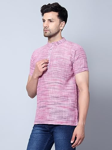 Image of LATEST CHIKAN Men's Cotton Regular Casual Strped Short Kurta Half Sleeves - (SK-LJ.DS.AS)