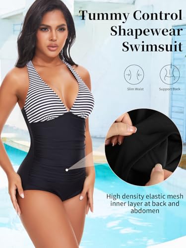 Traje de baño para mujer con cuello en V profundo y control de barriga 4