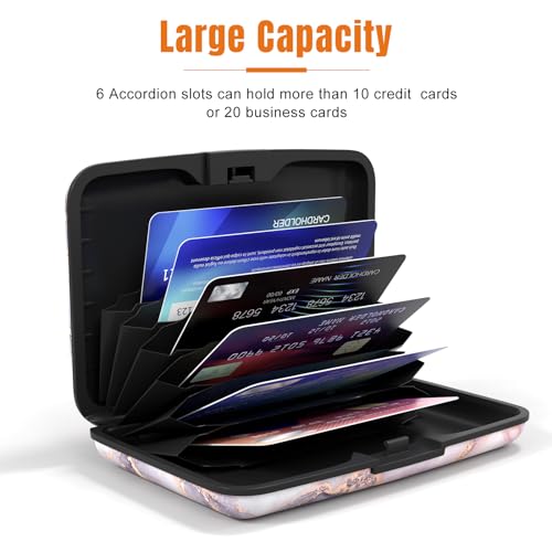 Image of Rimilak Aluminuml Credit Card Holder, Mini Credit Card Wallet RFID Blocking Slim Metal Hard Case for Women Men, Pink Flow Mable