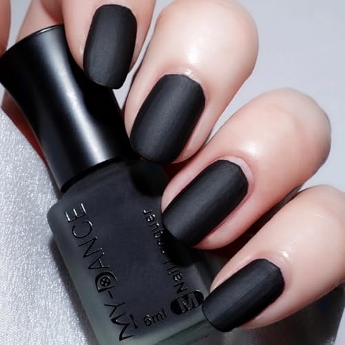 IMGDD Black Matte Nail Polish Quick Dry Nail Lacquer Fast Drying Long Lasting Mist Effect Matte Finish Velvet Air Dry Nail Polish for Nail Art (015 6ml)