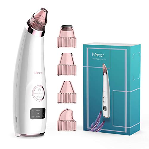 Mosen Aspirateur Point Noirs, Extracteur de Point Noir Extracteur de Comédons Nettoyant Pores USB Rechargeable, écran LED et 5 Têtes pour éliminer Les Points Noirs, Les Boutons et La Graisse, 3 Modes