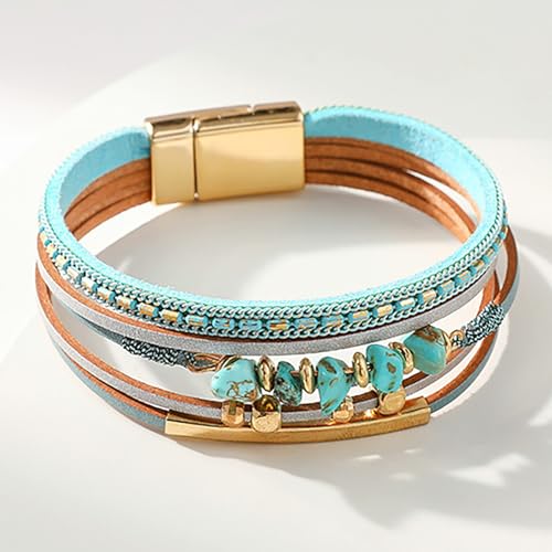 Image of Fesciory Leather Wrap Bracelets for Women, Boho Leopard Multi-Layer Crystal Beads Cuff Bracelet Jewelry