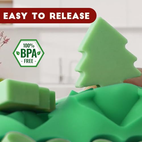 Image of Christmas Mini Candy Molds with Xmas Tree and Gingerbread Man Shaped, 152 Cavity Non-Stick Food Grade DIY Handmade Set for Gummy Jelly Dog Treat Wax Melt Gifts Baking Supplies