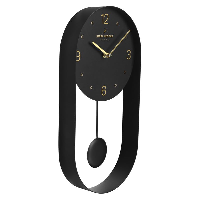 Image of Daniel Hechter Paris Aveyron Collection Wall Clock, Silent Sweep Non-Ticking Quartz Movement,15.75Inch(40 cm), Oval All-Metal Frame,Metal Pendulum,Modern Decorative Clock for Home & Office - DHCL1006