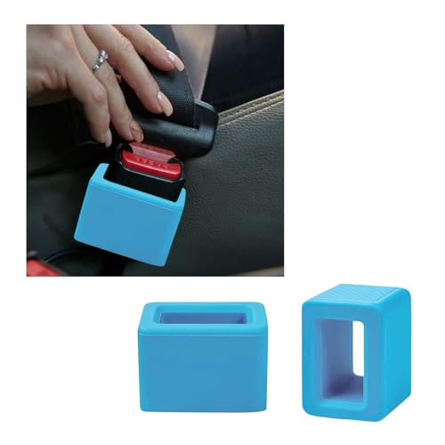 Image of Augeny 2PCS Seat Belt Buckle Holder, Silicone Auto Rear Seatbelt Buckle Booster to Makes Receptacle Stand Upright for Easy Access, Universal Vehicle Seatbelt Buckle for Kids (Blue)
