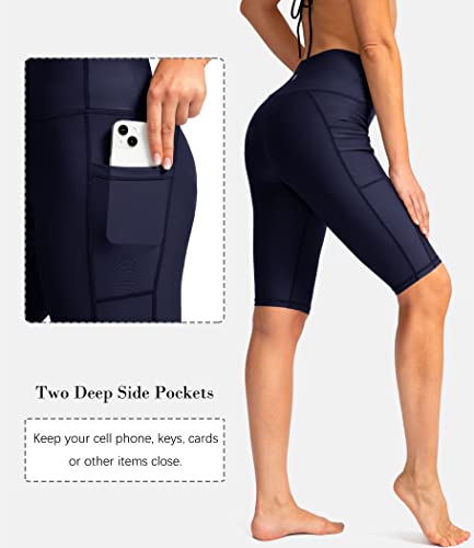 Image of SANTINY Women's High Waisted Swim Shorts with Pockets UPF50+ Long Board Swimming Shorts for Women with Liner