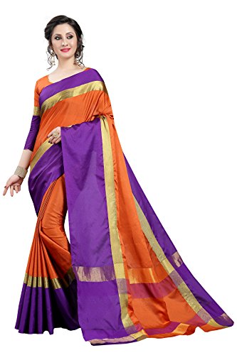 Image of PerfectBlue Women's with Blouse Piece Saree (VisvaVariation Lightgreenbrown Free Size)