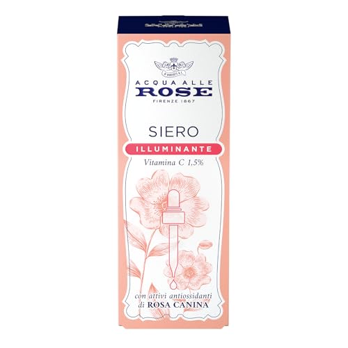 Acqua alle Rose, Siero Viso Concentrato Attivo di Vitamina C di Rosa Canina, Antirughe, Antiossidante e Illuminante, Elevata Concentrazione di Vitamina C (1,5%) Per Pelli Spente e Opache – 30 ml