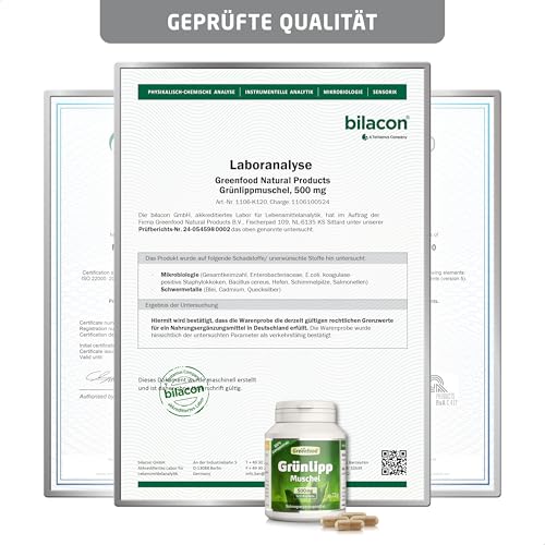 Grünlippmuschel, hochdosiert, 500 mg - 120 Kapseln. Reiner Grünlippmuschel-Extrakt. OHNE künstliche Zusätze, laborgeprüft. Von Greenfood.