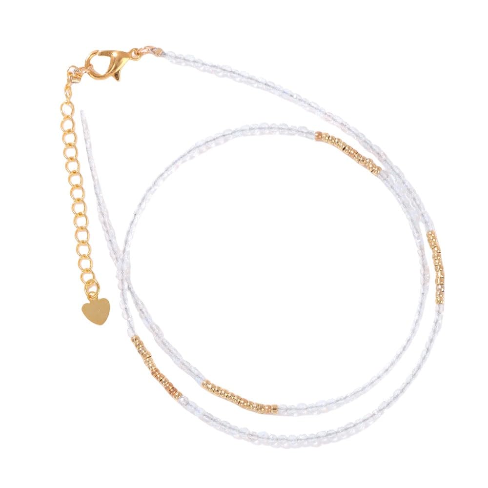 MONDSKL Collar De Cuentas Pequeñas De Piedras Preciosas Naturales, Collar De Cuentas De Cristal Blanco De 2 Mm, Gargantilla De Cuentas De Mijo, Collares De Playa De Verano, Joyería Bohemia Ajustab