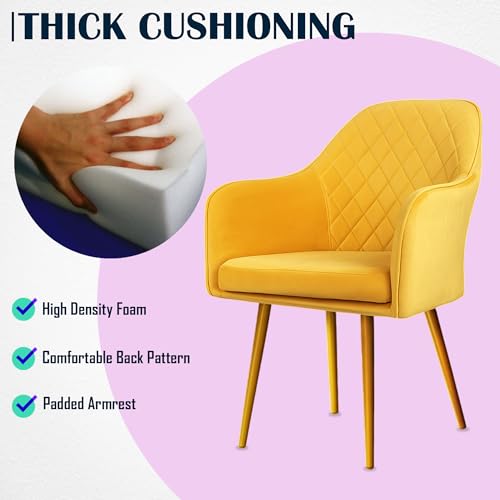 Image of Set of 2 Accent Chair for Living Room | Modern Armchair in Soft Velvet Fabric with Sturdy Legs | Premium Chair for Home Living Room Bedroom Restaurent | (Gold Legs, Yellow Burfi Design)