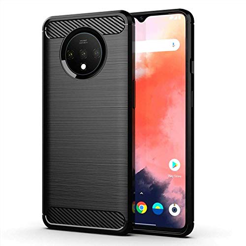 COPHONE® Coque Compatible OnePlus 7T Coque Fibre de Carbone Noir antidérapente. Housse Souple Haute Protection, Anti Choc.