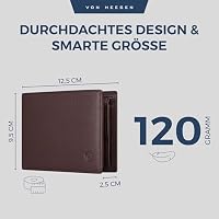VON HEESEN Leder Geldbörse Herren mit RFID Schutz I Echtleder Geldbeutel für Männer I Münzbörse Portemonnaie Brieftasche Wallet Portmonee (Braun) – Ansicht 5