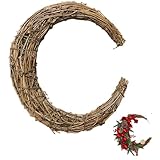 Natural Grapevine Wreath, Vintage Moon Shape Twig Wreath for Crafts, Front Door Wall Hanging Decor Wedding Party Supplies, 11.79 Inch