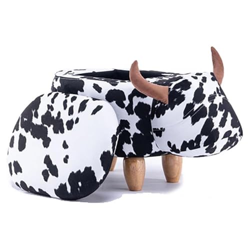 Image of Home 2 Office Cow Ottoman with Storage for Bedroom, Playroom, Nursery or Recreation Room Decor, Soft Animal-Shaped Ottoman with Wooden Legs