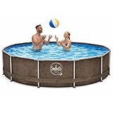 HAF® Swing Metal Frame Piscine 366 x 91 cm | Gris avec Aspect Rotin | Capacité d'eau env. 8 300 litres | Qualité Supérieure | Jardin / Hors Sol