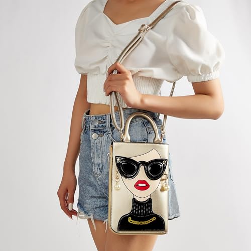 Women Novelty Lady Face Shoulder Bags Funky PU Leather Top Handle Satchel Handbags Clutch Purse for Women3